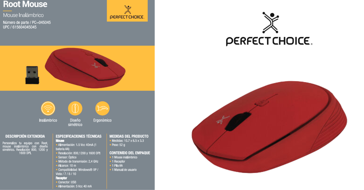 MOUSE PERFECT CHOICE PC-045045 ROJO 